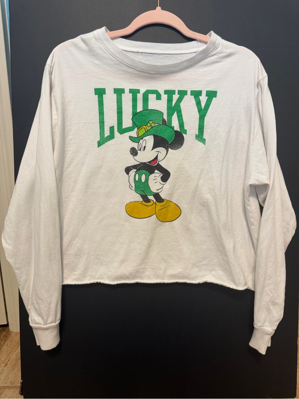 Lucky Mickey Graphic Cropped Long Sleeve Tshirt